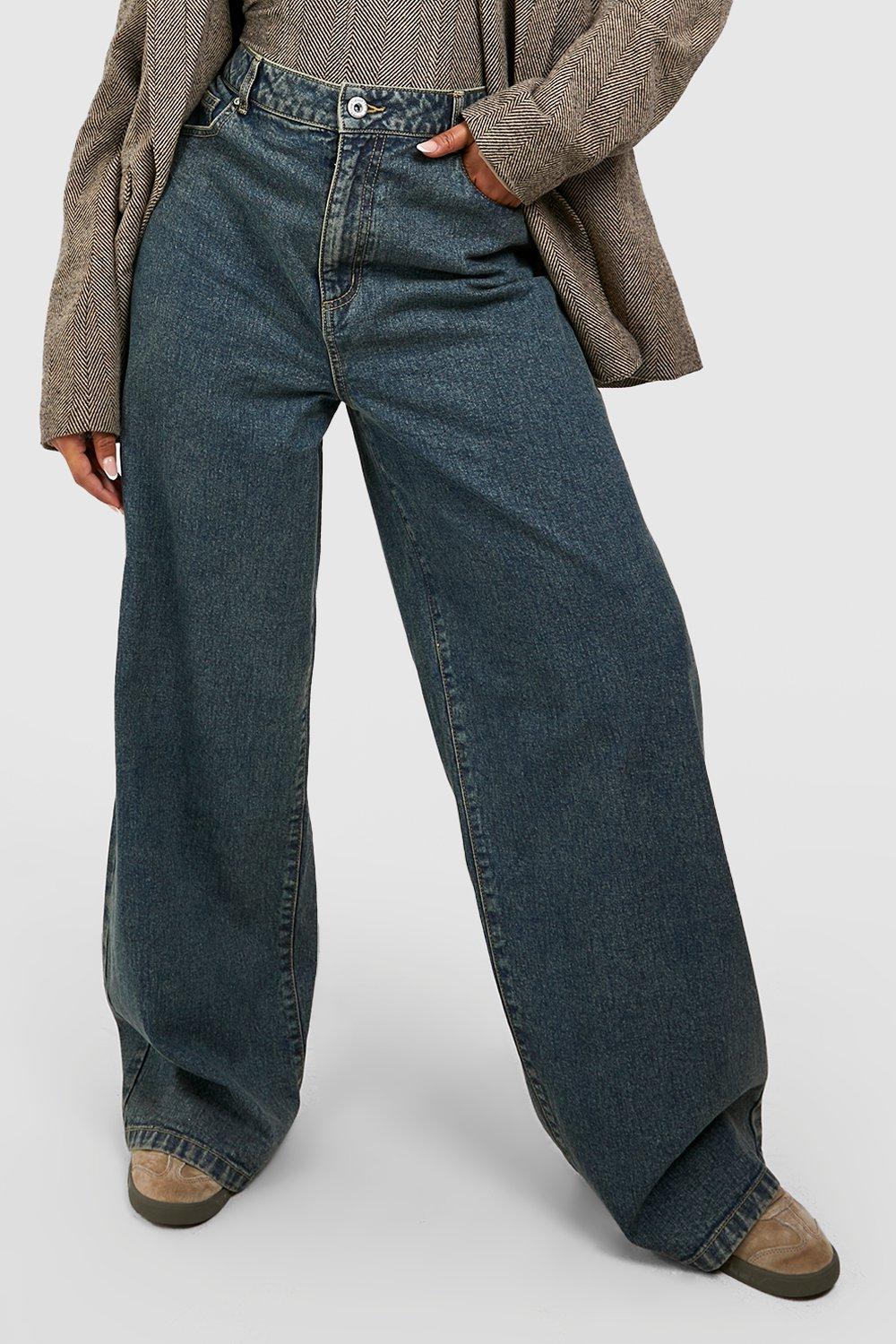 Plus Basics High Waisted Super Wide Leg Jeans | boohoo USA